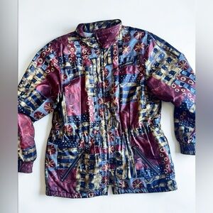 90s Windbreaker Jacket for Women Retro Pattern Coat Large